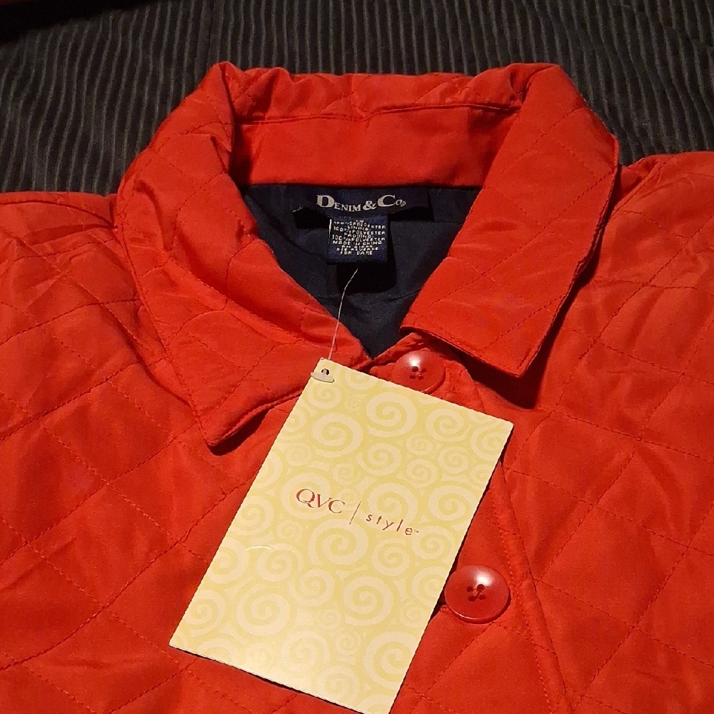 Denim&Co Womens Quilted Orange-Red Shirt Jacket